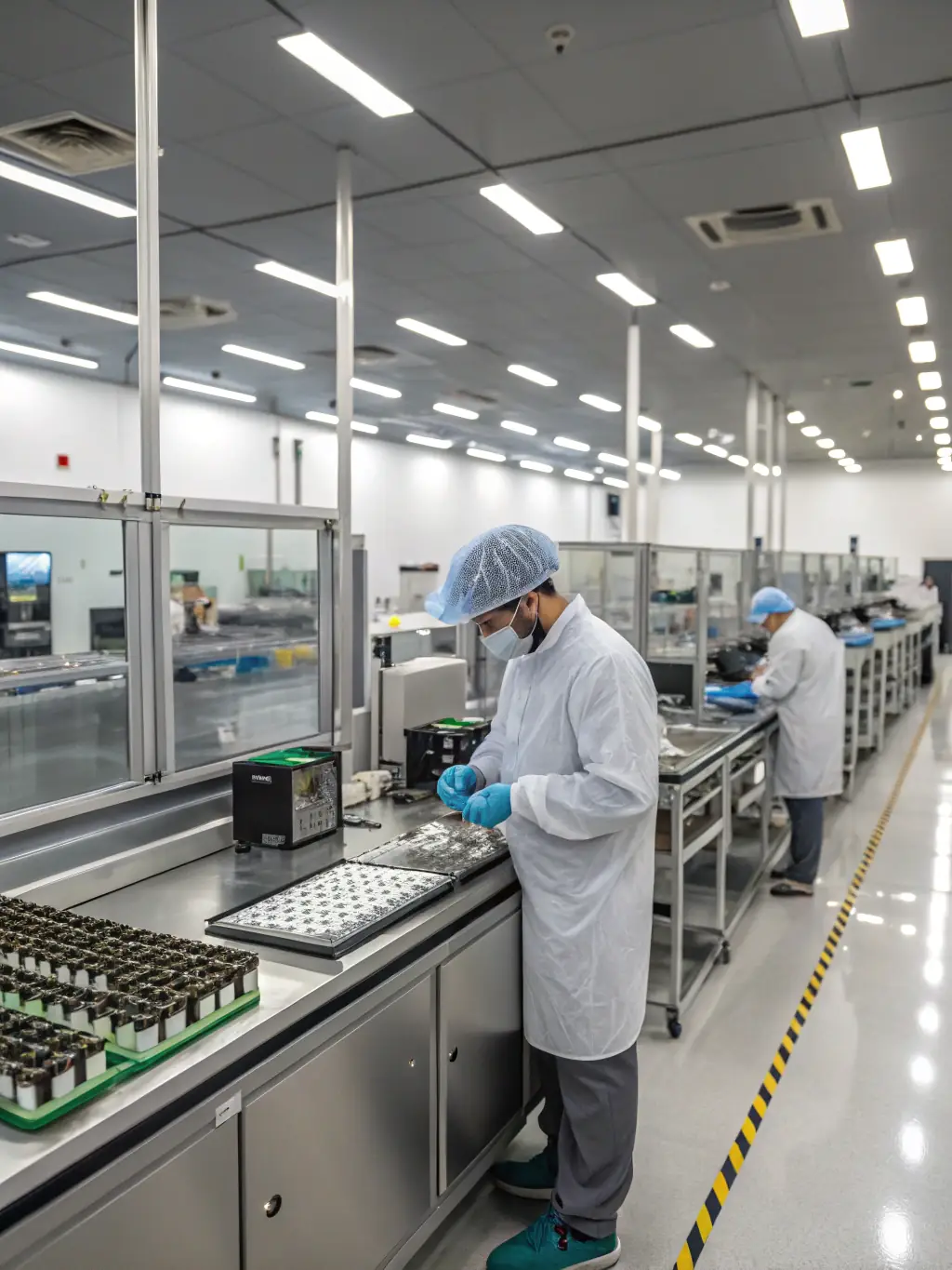 A photograph of a vape manufacturing facility in Los Angeles, California, showing a team of engineers and technicians working on product development and quality control, highlighting the innovation and quality of US-based manufacturers.